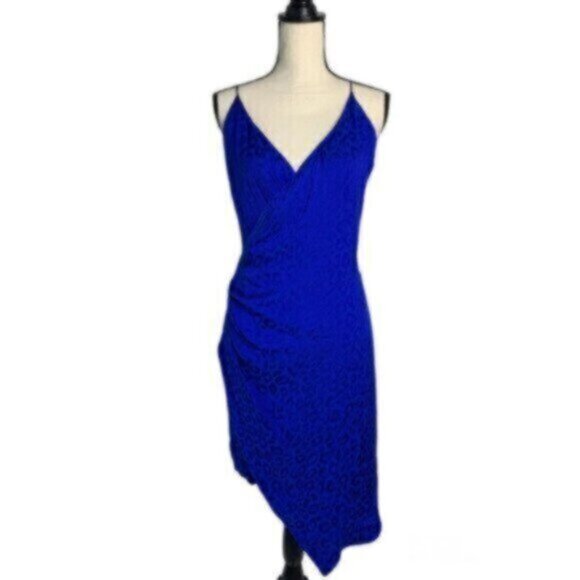 NWT Cushnie Royal Blue Leopard Cheetah Satin Wrap Dress - Picture 3 of 13